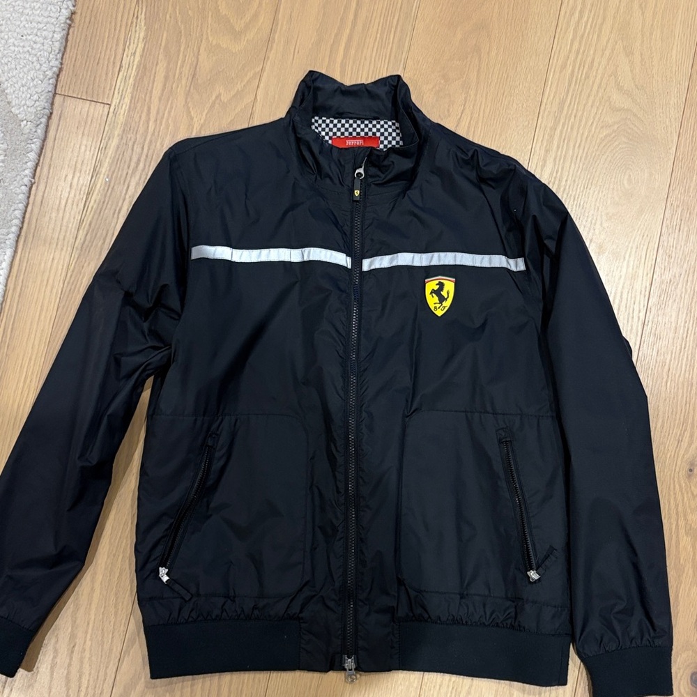 Ferrari Black Windbreaker with Gray Stripes